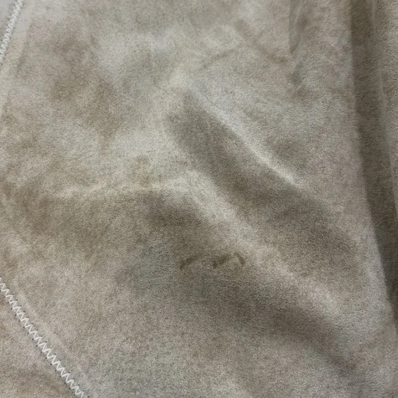 Vintage Tan Suede Shearling Coat Long Faux Fur Trim Toggle Jacket Tan Cream - Picture 8 of 10